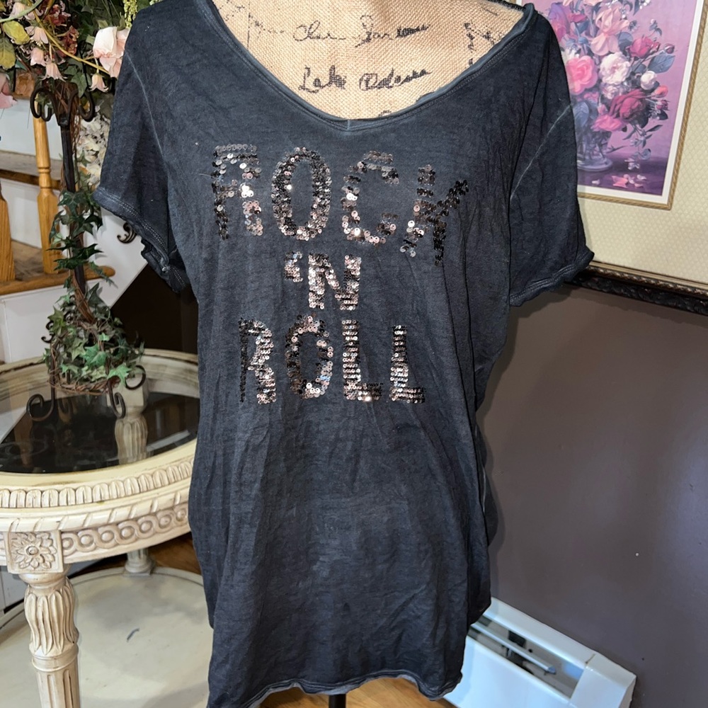 Rock and roll sparkle 7 seven 14/16 tee shirt black